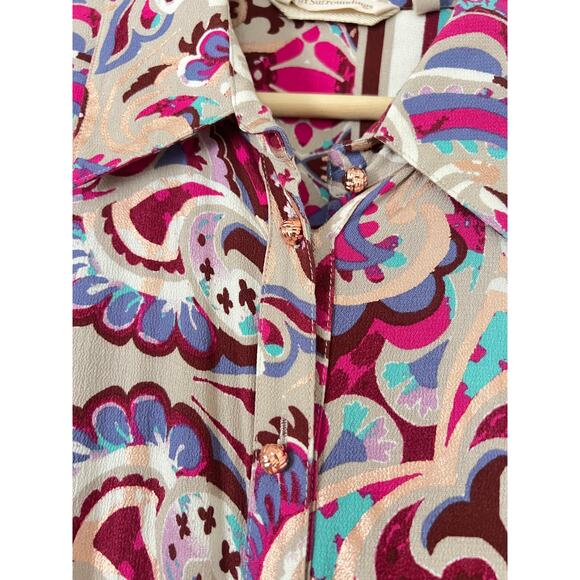 Soft Surroundings Palmero Maxi Dress Floral Fuschia Soho Shirtdress Pink Gold PS - Picture 5 of 9